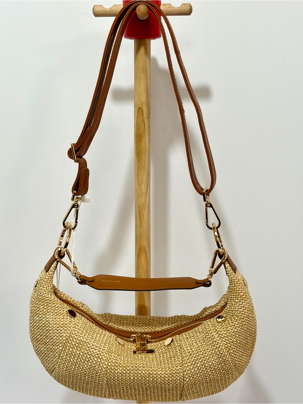 Hammitt Erica Small Raffia Croissant 🥐 Shoulder Bag In Cocoa Raffia/Gold NWT!! - Picture 8 of 16